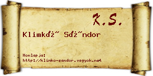 Klimkó Sándor névjegykártya